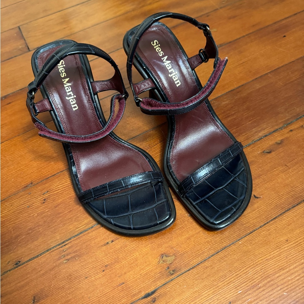 Sies Marjan Blue and Burgundy Croc-Embossed Sandals